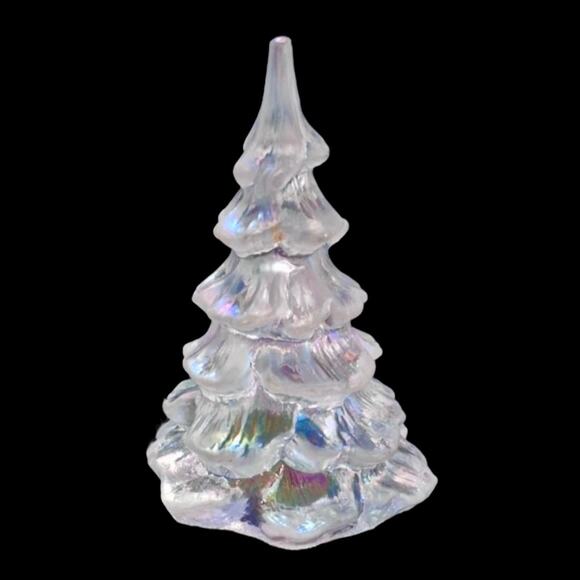 American Fenton Glass CHRISTMAS TREE Medium 4" Iridescent Color Gloss White VTG - Picture 2 of 7